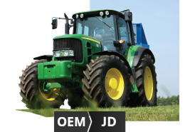 Afbeelding van een tractor die aangeeft dat er originele reserveonderdelen verkrijgbaar zijn voor machines van Ford/New Holland, John Deere en Case IH