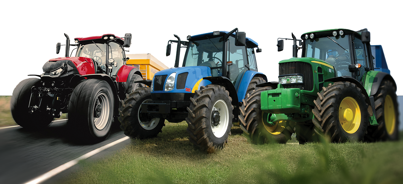 Er stonden diverse tractoren en landbouwmachines van verschillende merken en modellen opgesteld, die het brede assortiment aan apparatuur vertegenwoordigen waarvoor Sparex originele onderdelen aanbiedt